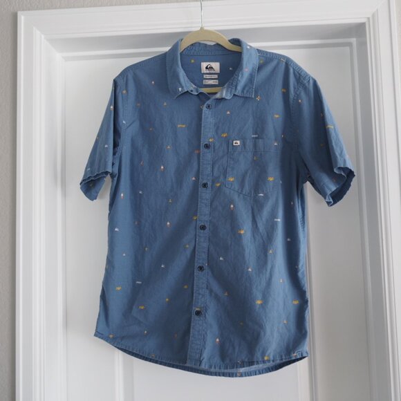 Quiksilver Men's Spaced Out Retro Light Blue Patterned Shirt Sz Regular Fit M - Picture 1 of 14